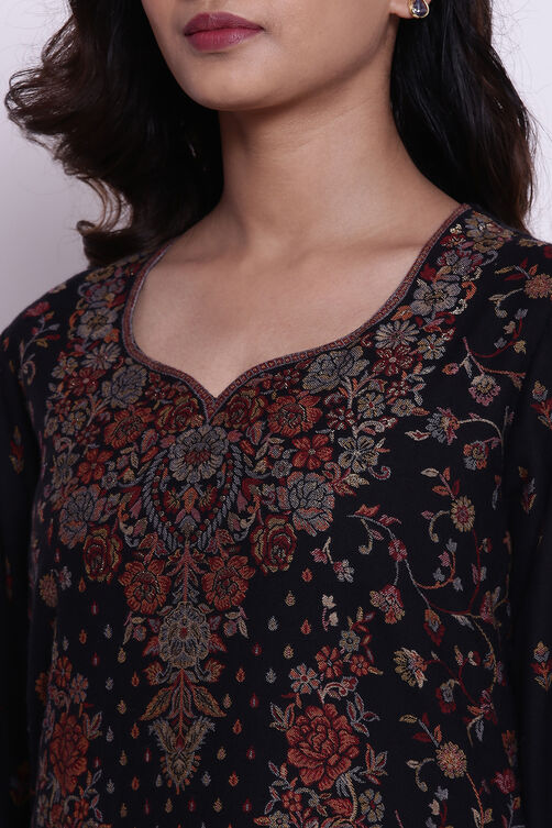 Black Cotton Straight Kurta Regular Pant Suit Set image number 1
